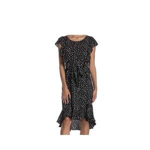 NWT~Womens Max Studio Printed Polka Dot Flutter Sleeve Tie Waist Dress Sz Medium